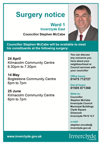 Councillor Stephen McCabe surgeries April - June 2012